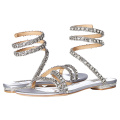 Outdoor Summer Sandals China Metallic Diamond Chain Custom Flat Women Factory Silver